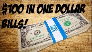 100 IN ONE DOLLAR BILLS Bank Strap Hunting [upl. by Eatnuahs]