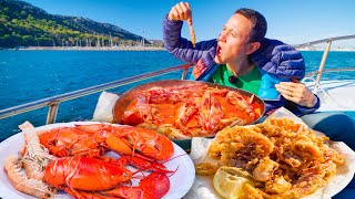 Italian Food in Sardinia LOBSTER  Fried Calamari on a Boat  Sardinia Italy [upl. by Jess83]