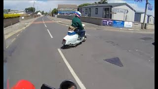 Two friends ride Vespa and Lambretta scooters from Brean to Weston super mar sea front 22 06 24 [upl. by Huggins]