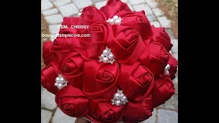 1 DIY How to make Brooch Bridal Bouquet Fabric Flowers No Wires Easy Chrissy 3999 [upl. by Gabbey]