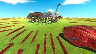 Dinosaurs VS Snake  Which Dinosaur Can Defeat 200 Titanoboa Snakes [upl. by Baily]