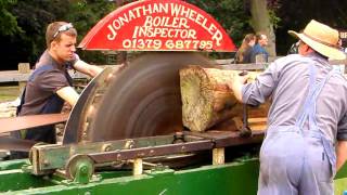 steam driven tractor powers belt driven log saw in HD [upl. by Lledraw]