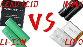 Battery Type Comparison  Lead Acid VS NiMH VS LiIon VS LiPo [upl. by Aiuqat]