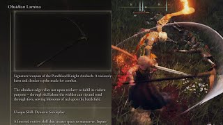 Elden Ring DLC Obsidian Lamina Move Set Demonstration and Location Nothin Personnel Scythe [upl. by Eserahc337]