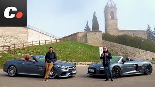 Audi R8 Spyder vs MercedesAMG SL 63  Comparativa  Prueba  Test  Review en español  Cochesnet [upl. by Clippard]