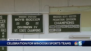 Winooski High School unveils banners to celebrate recent athletic accomplishments [upl. by Hannaoj244]