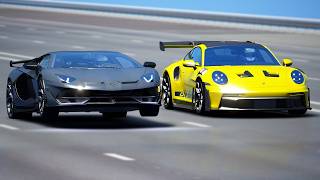 1000KMH Lamborghini Aventador SVJ vs Porsche 911 GT3 RS  DRAG amp TRACK RACE [upl. by Paulita]