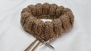 Knit  Join a Folded Neckband 2x2 Ribbed Folded Collar  Knitting Tutorial [upl. by Gilli]