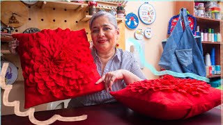 Como hacer COJINES DECORATIVOS ELEGANTES fácilessin botones ni cremallerasCOJIN FLOR CON LUZKITA [upl. by Allianora]