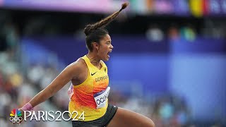 Yemisi Ogunleye wins womens shot put gold medal with CLUTCH final throw  Paris Olympics [upl. by Anaidirib]