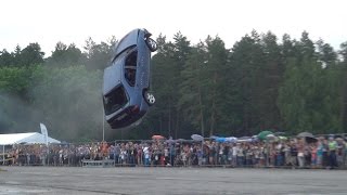 Must see quotFlying carsquot stunt show in Vilnius World record loop [upl. by Nylarak972]