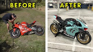 FULL BUILD  REBUILDING A WRECKED DUCATI V4 PANIGALE [upl. by Eimmac]