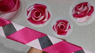 Amazing ribbon rose trick  easy ribbon rose making with a ruler  ribbon flower making idea [upl. by Woothen]