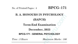 BPCG171  BA Honours in Psychology BAPCH  Question Paper  December 2023  Eng Medium  IGNOU [upl. by Esojnauj319]