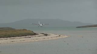 Landing in Barra on the beach  two missed approaches  FlyBe de Havilland Canada DHC6 Twin Otter [upl. by Garnette]