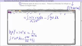 Aula teórica de primitivasantiderivadas de funções trigonométricas potências com exemplos [upl. by Seaden]