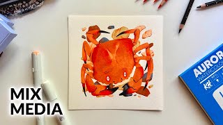 Happy Crab  Mix media illustration  99IDEAS Markers [upl. by Gilbertine]