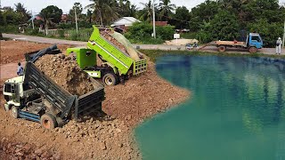 Unbelievable dump trucks amp dozer overload working Last day of land transformation [upl. by Aitnuahs]