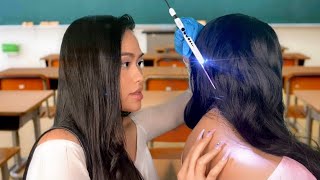 ASMR Girl Who’s OBSESSED With You Gives U Scalp Check  Back Scratch in Class Hair Play Gum Chewing [upl. by Adnor]