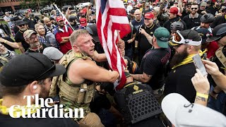 Farright groups and counterprotesters take to the streets in Portland [upl. by Etnor]