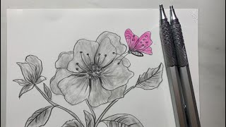 How to draw flowers with pencil for beginners  Step by step [upl. by Scribner717]