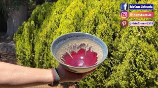 674 Applying Mutiple Glazes on a Chattering Texture Bowl with HsinChuen Lin 林新春 跳刀紅碗上釉示範 [upl. by Llegna]