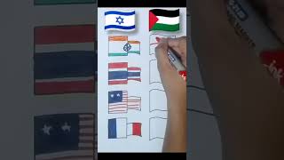 Palestine 🇵🇸 and Israel 🇮🇱 Support Countries flag drawing shorts shortsfeed trending [upl. by Steere]