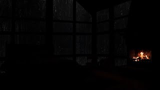 Thunder storm w Rain amp Fireplace Sounds Covers the Narrow Room Ambience  Black Window⛈️💤💧 [upl. by Matta654]