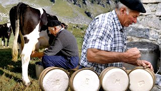 QUESO artesano en una cabaña del Pirineo Elaboración en 1996 con leche recién ordeñada  Documental [upl. by Arleen187]