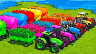 JCB vs JOHN DEERE vs FENDT vs MTZ vs DEUTZ TRACTORS BATTLE WITH BASKETBALLS amp FUEL TANKS  FS22 [upl. by Carew]