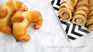 2 IDEE PER FESTE E BUFFET CORNETTI SALATI E ROLLO CON WURSTEL Ricetta impasto base rosticceria [upl. by Ahtilat382]