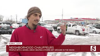 Neighborhood man chauffeurs others in the snow [upl. by Aihsinyt23]