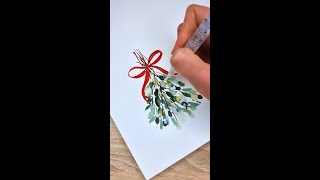 Easy Watercolor Mistletoe  Christmas Painting tutorial [upl. by Ayiotal]