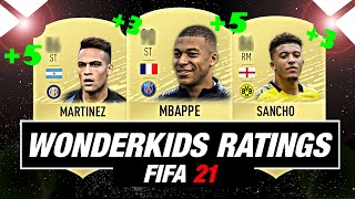 FIFA 21  WONDERKIDS PLAYER RATINGS  ft Mbappe Martinez Sancho Haland  Prediction [upl. by Alyssa399]