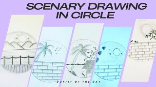 5 scenery drawing in circle  Easy scenery drawing in circle  Primas Pencil [upl. by Atsok]