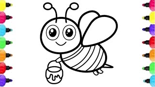 HONEY BEE DRAWING AND COLORING PAGE [upl. by Bundy624]