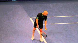 Sampras Vs Agassi MSG 2011 Agassi Serve and Forehand in slow motion [upl. by Coniah422]