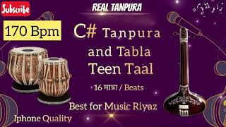 170 Bpm C Sharp C Tanpura with Teen Taal Tabla Iphone Quality  Best for Riyaz  Real Tanpura [upl. by Ishmul745]