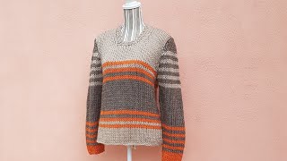 Maglione a righe facilissimo con ferri spessi e poche maglie tutorial [upl. by Neryt]