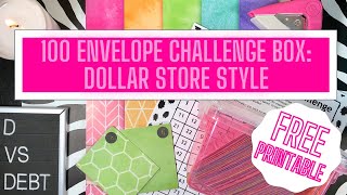 DIY 100 Envelope Savings Challenge box with dollar store items plus free printable Freebie Friday [upl. by Loggia652]