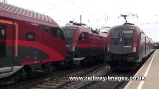 Railjet 1116 2513 and 1116 2270 depart Vienna Wien Westbahnhof [upl. by Nerissa]