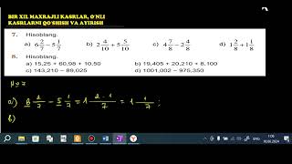 6sinf matematika 3mavzu BIR XIL MAXRAJLI KASRLAR OʻNLI KASRLARNI QOʻSHISH VA AYIRISH mavzusi 58 [upl. by Ahaelam]