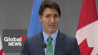 Trudeau doubles down on murder allegations after India halts visa services in Canada  FULL [upl. by Belshin]