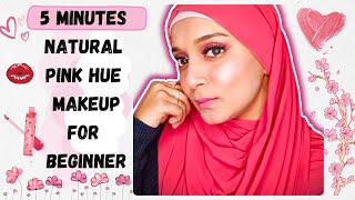 5 minutes Natural Pink Hue Makeup For Beginners Fresh morning makeup [upl. by Nylavad]