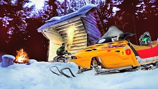 Solo Snowmobile Camping Survival Shelter in Remote Wilderness [upl. by Nuahsel]