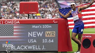 Jaydin Blackwell smashes 100M WORLD RECORD to lead American 12 in Paris  NBC Sports [upl. by Atinreb]