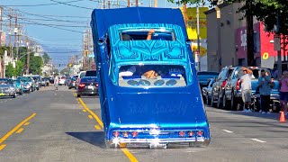 GAS HOPPING LOWRIDER 64 Impala Hits Back Bumper on the Blvd [upl. by Anthony]