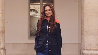 Katie Holmes showcased her love for blue jeans at Paris Fashion Week [upl. by Oren799]