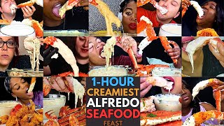 🦐🧄🍝 1HOUR Insanely Creamy Alfredo Seafood Mukbang  Cheesy amp Savory  MUKBANG COMPILATION 🍤🧄🧀 [upl. by Ymmak208]