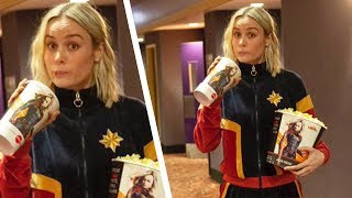 Brie Larson Surprises Moviegoers in a Captain Marvel Tracksuit [upl. by Wendelina]